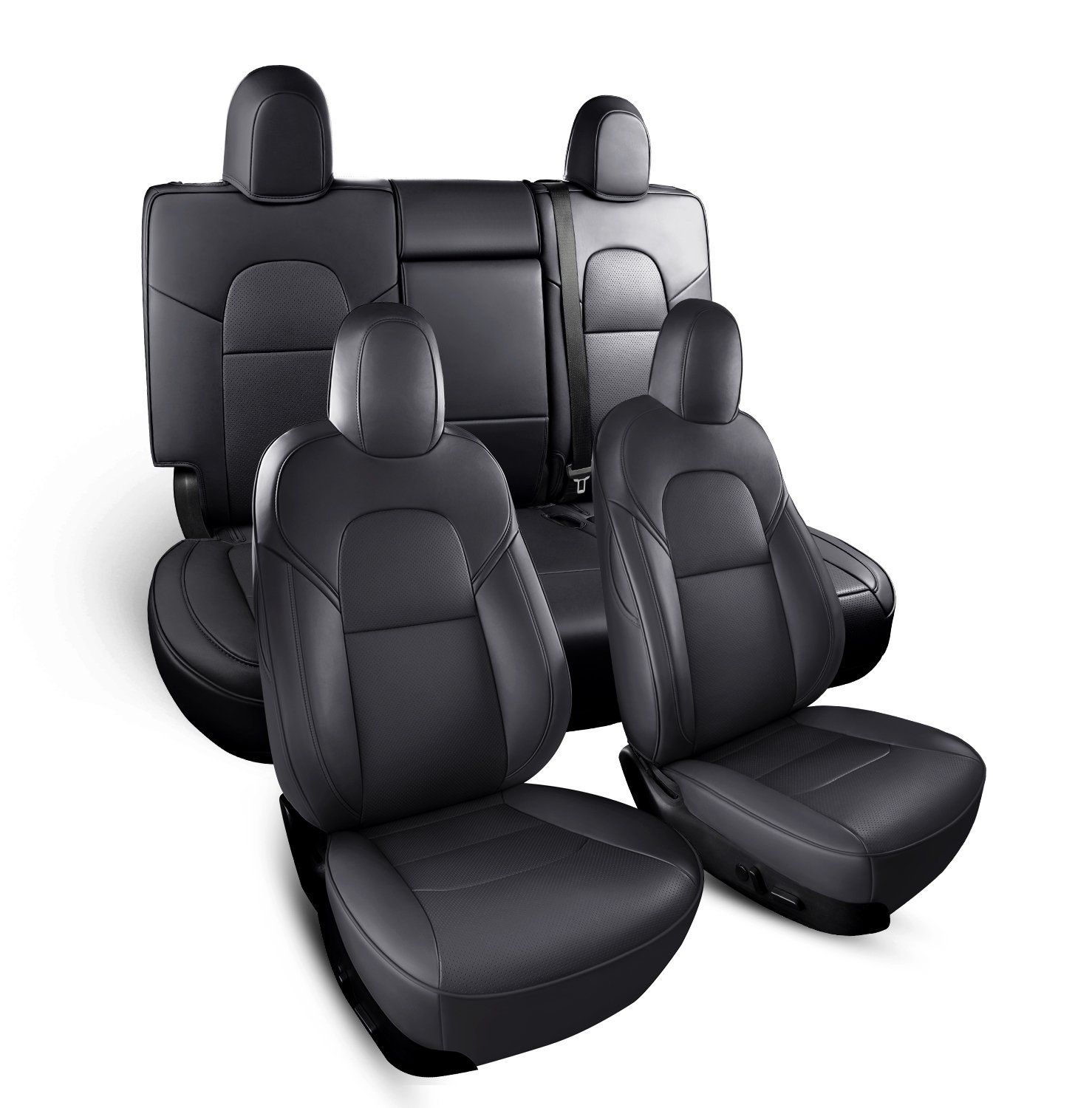 Wekar Tesla Model Y Car Seat Covers Nappa Leather Car Interior Seat Airbag Compatible Cushion Cover Full Set Custom Fit 2023 2022 2021 2020, Nappa Black