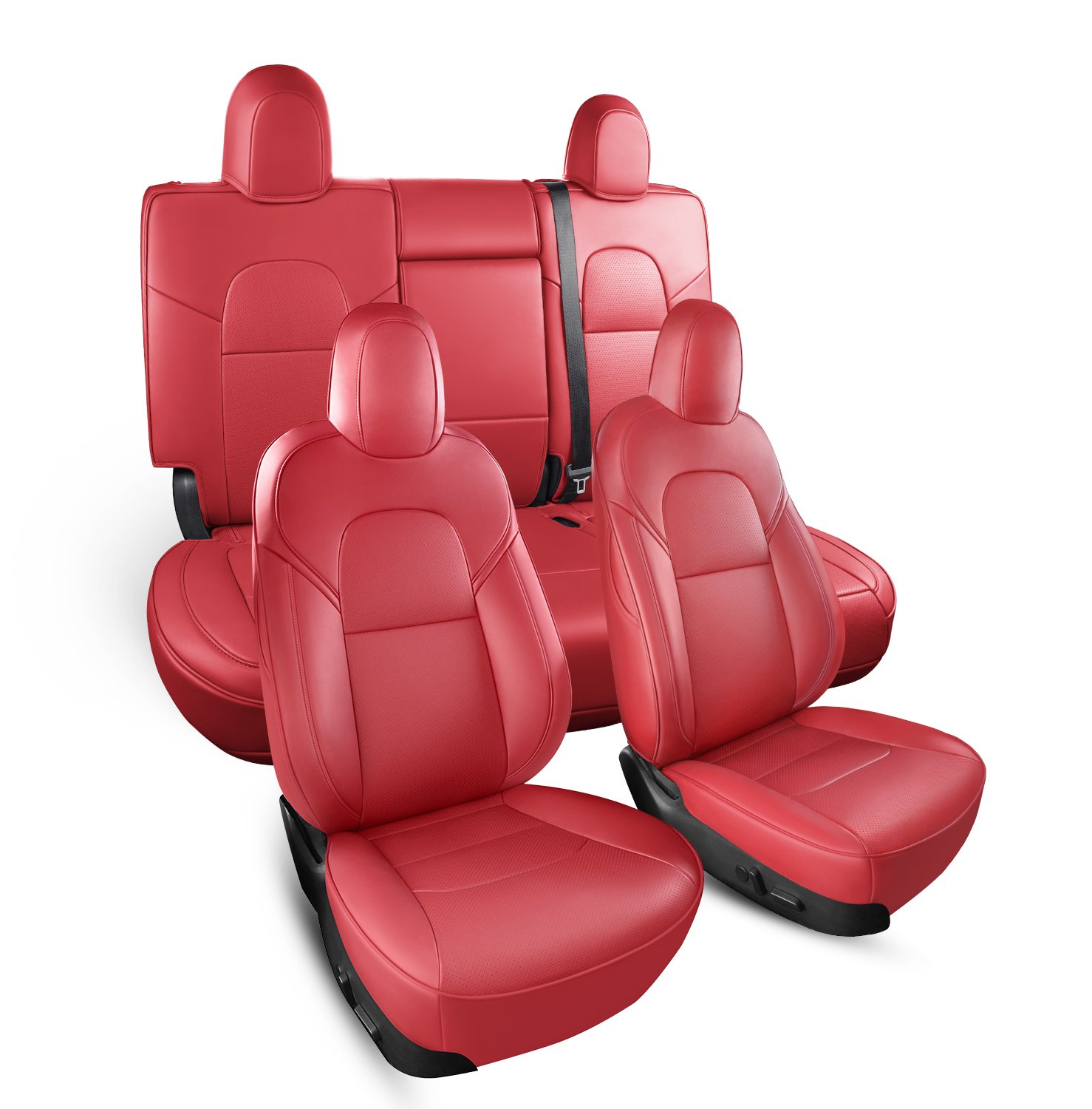 Wekar Tesla Model Y Car Seat Covers Nappa Leather Car Interior Seat Airbag Compatible Cushion Cover Full Set Custom Fit 2023 2022 2021 2020, Nappa Red