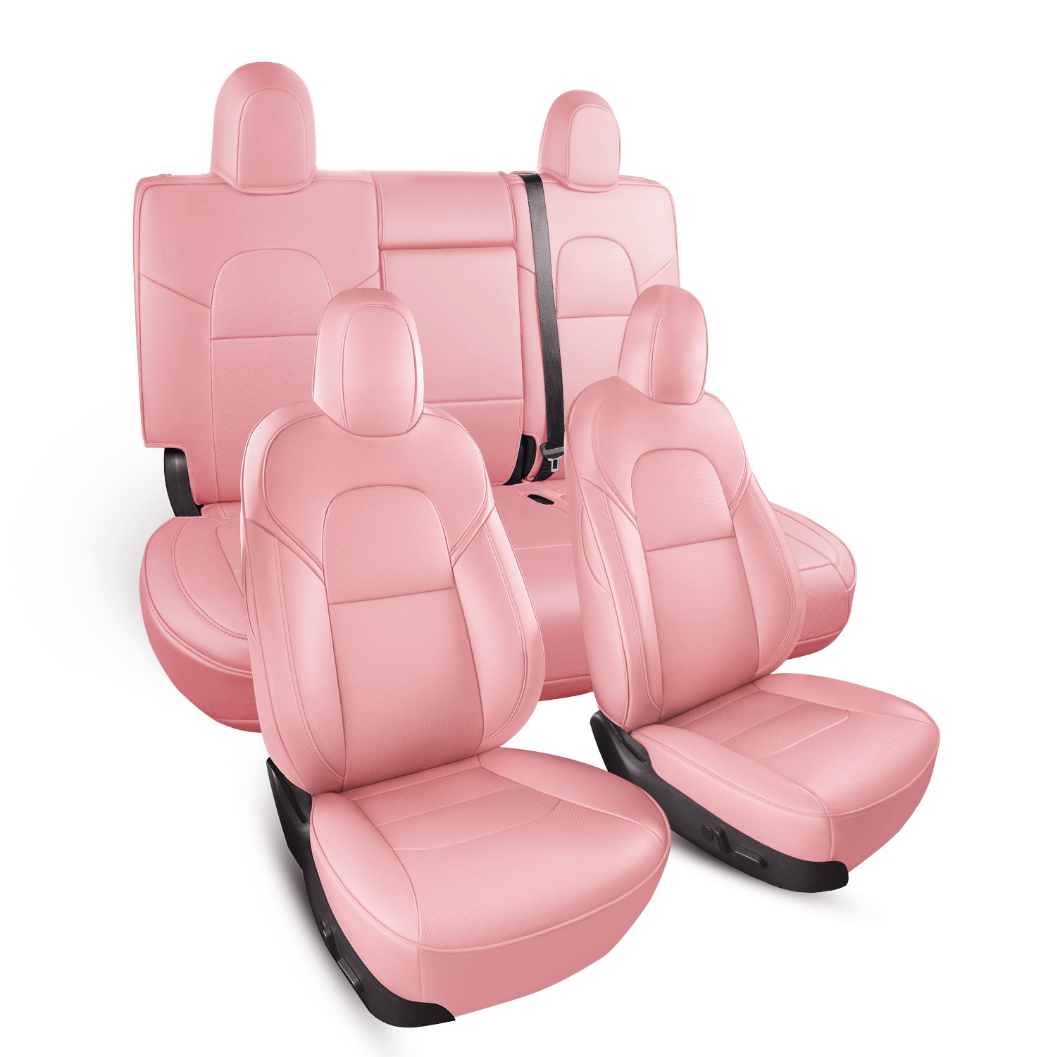 Wekar Tesla Model Y Car Seat Covers Nappa Leather Car Interior Seat Airbag Compatible Cushion Cover Full Set Custom Fit 2023 2022 2021 2020, Nappa Pink