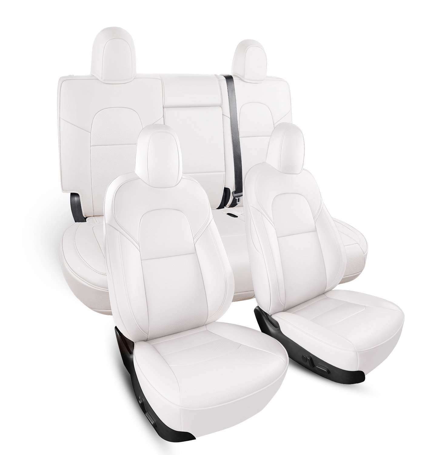 Wekar Tesla Model Y Car Seat Covers Nappa Leather Car Interior Seat Airbag Compatible Cushion Cover Full Set Custom Fit 2023 2022 2021 2020, Nappa White