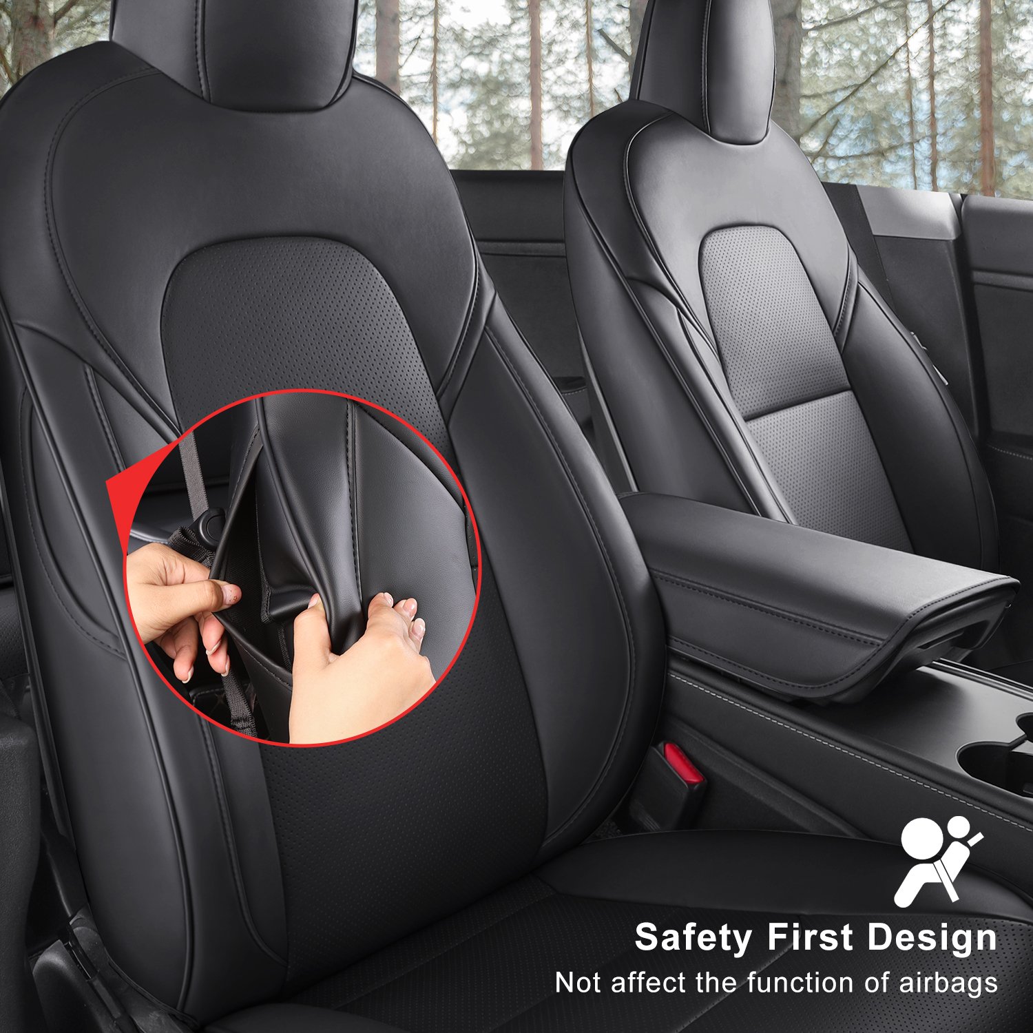 Wekar Tesla Model Y Car Seat Covers Nappa Leather Car Interior Seat Airbag Compatible Cushion Cover Full Set Custom Fit 2023 2022 2021 2020, Nappa Black