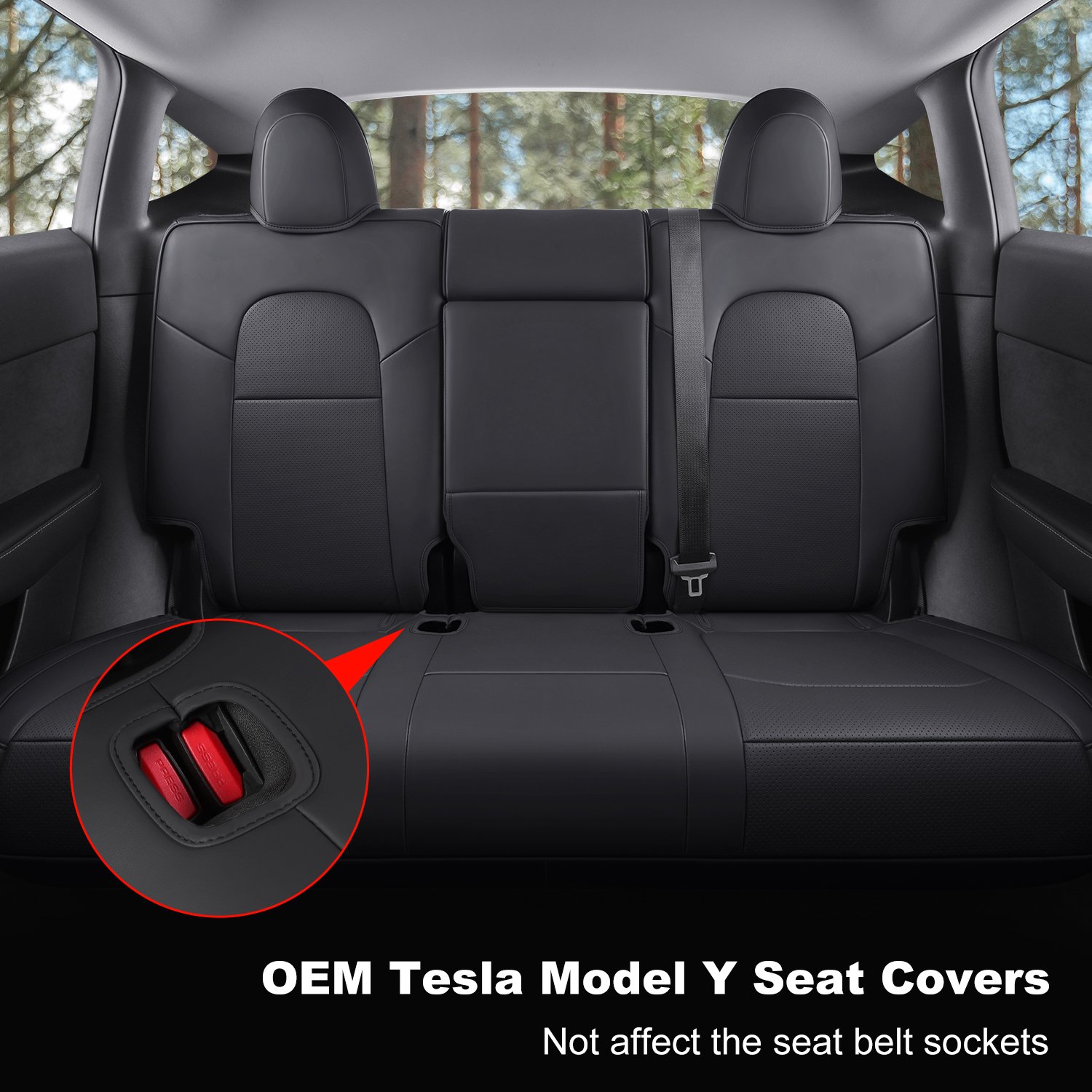 Wekar Tesla Model Y Car Seat Covers Nappa Leather Car Interior Seat Airbag Compatible Cushion Cover Full Set Custom Fit 2023 2022 2021 2020, Nappa Black
