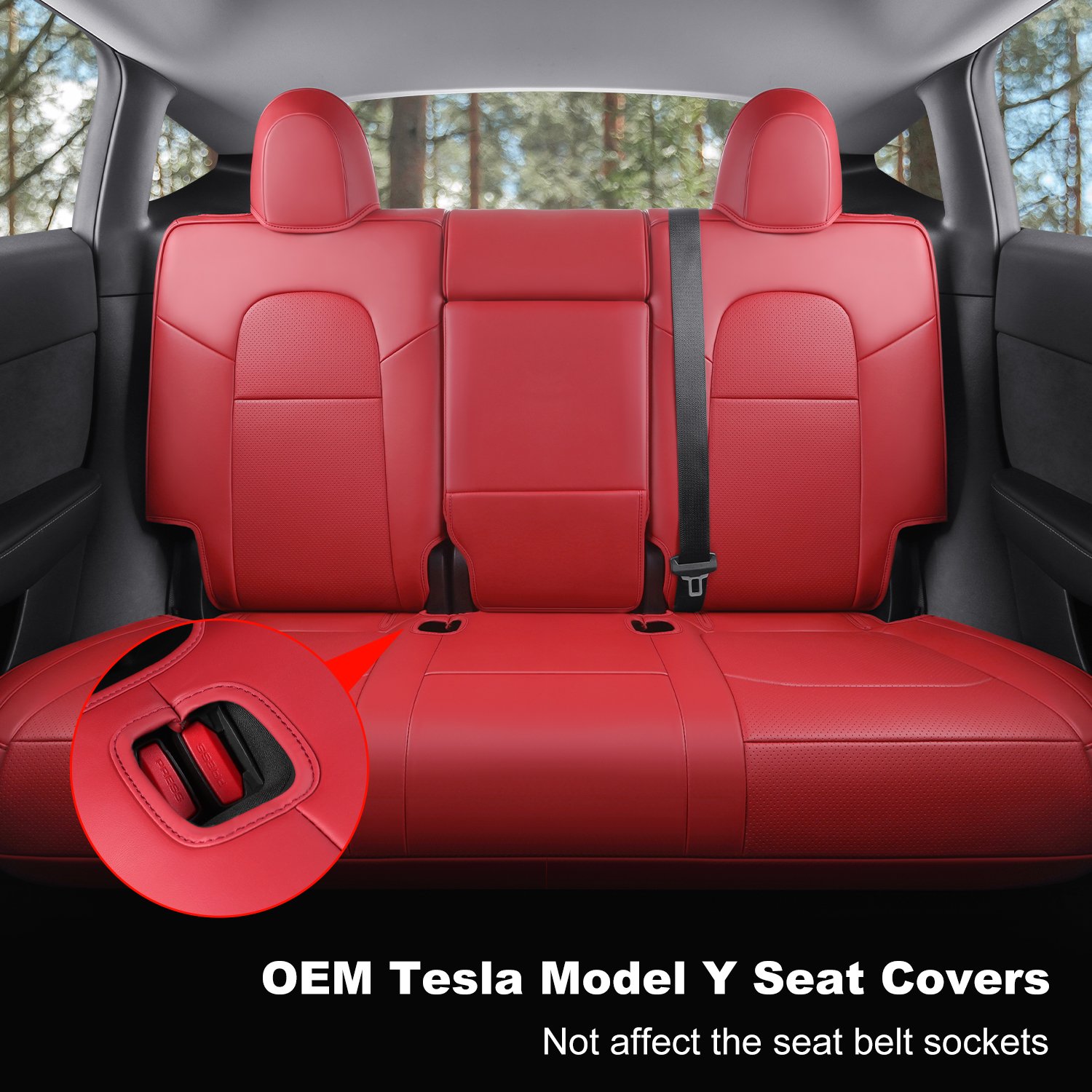 Wekar Tesla Model Y Car Seat Covers Nappa Leather Car Interior Seat Airbag Compatible Cushion Cover Full Set Custom Fit 2023 2022 2021 2020, Nappa Red