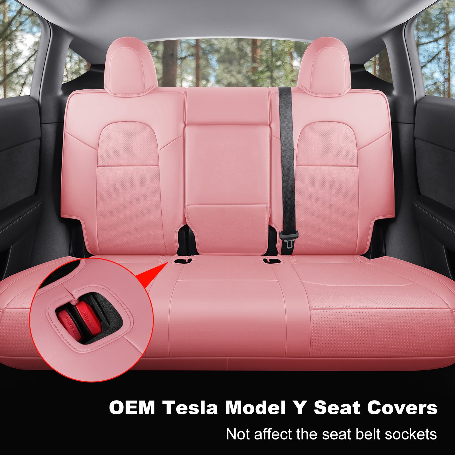 Wekar Tesla Model Y Car Seat Covers Nappa Leather Car Interior Seat Airbag Compatible Cushion Cover Full Set Custom Fit 2023 2022 2021 2020, Nappa Pink