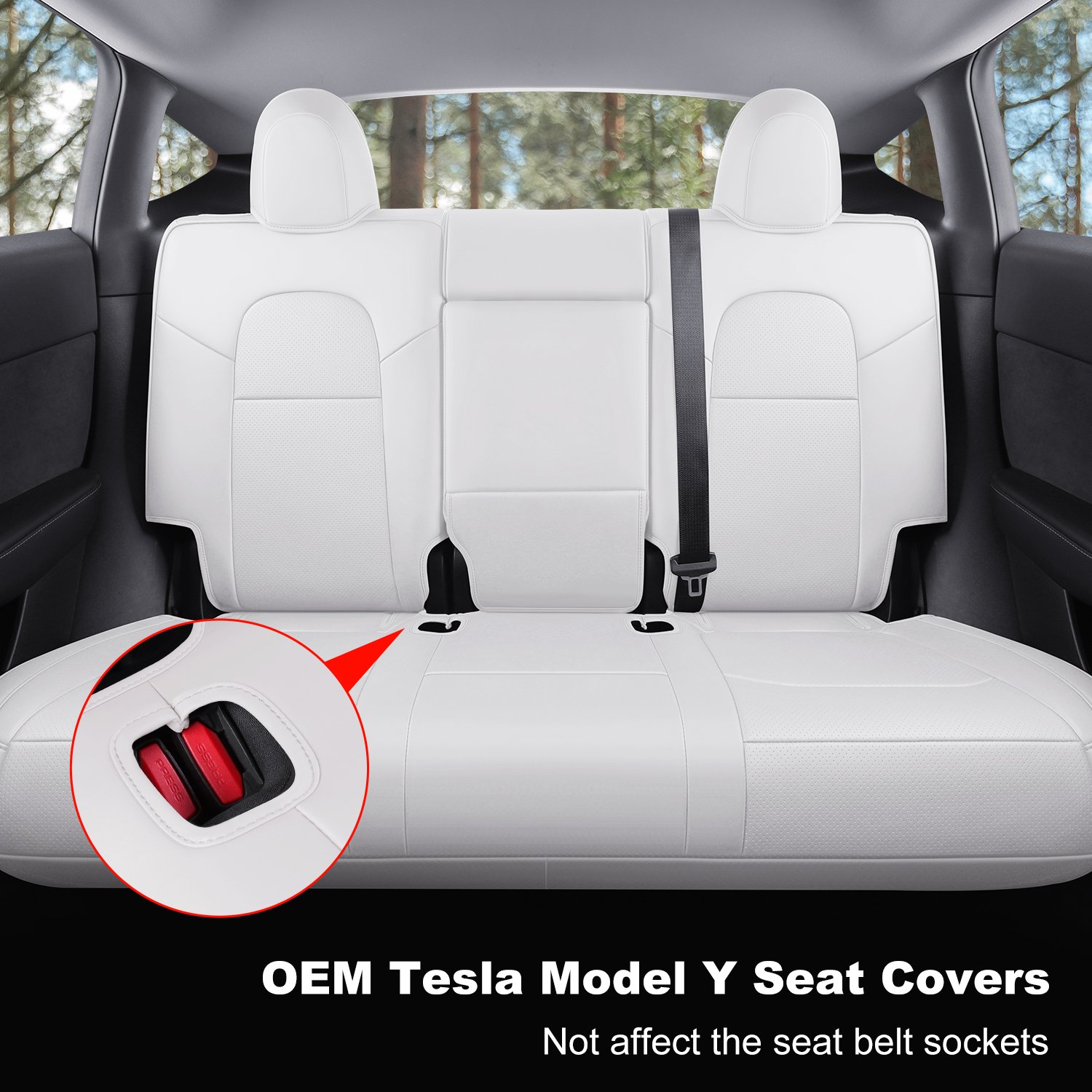 Wekar Tesla Model Y Car Seat Covers Nappa Leather Car Interior Seat Airbag Compatible Cushion Cover Full Set Custom Fit 2023 2022 2021 2020, Nappa White