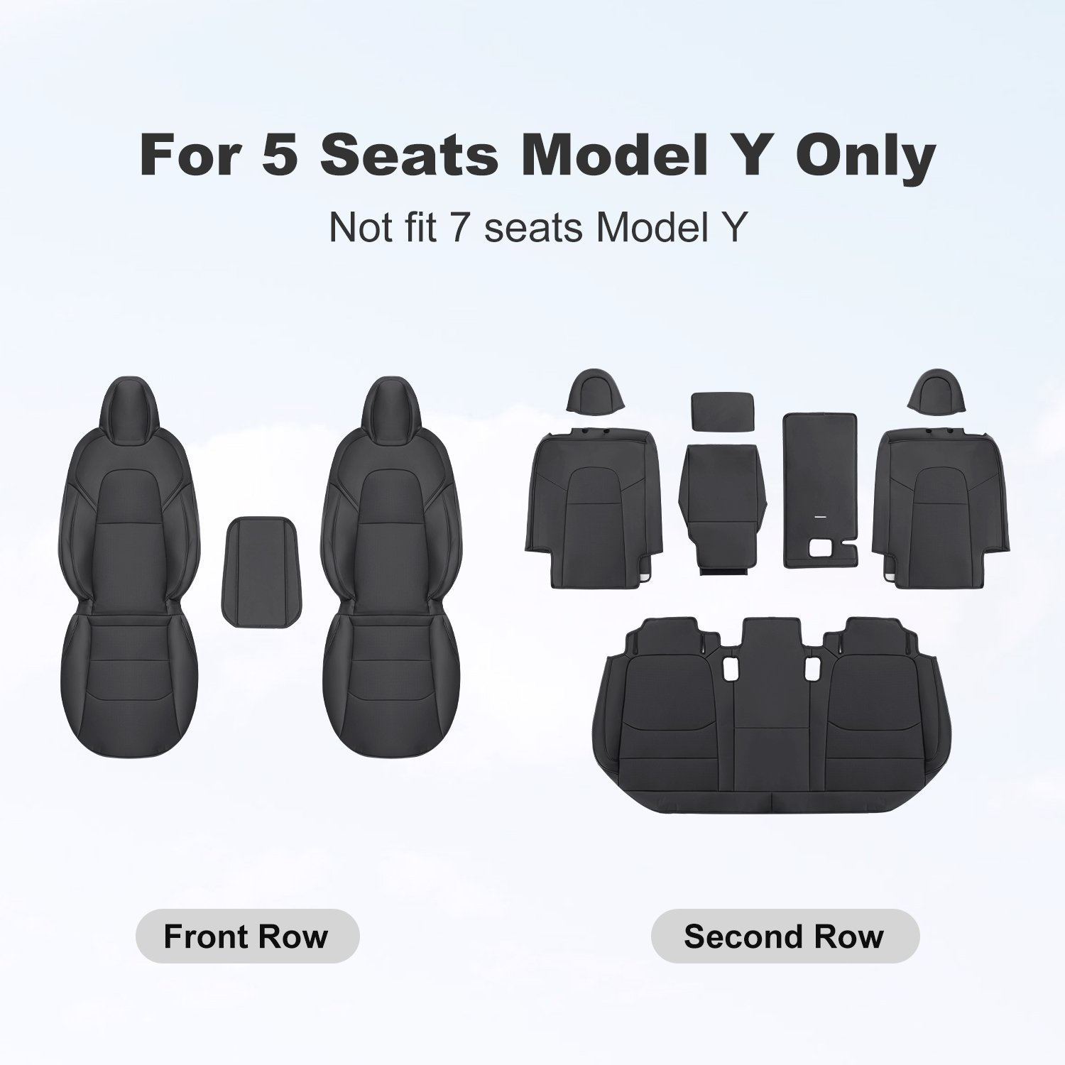 Wekar Tesla Model Y Car Seat Covers Nappa Leather Car Interior Seat Airbag Compatible Cushion Cover Full Set Custom Fit 2023 2022 2021 2020, Nappa Black