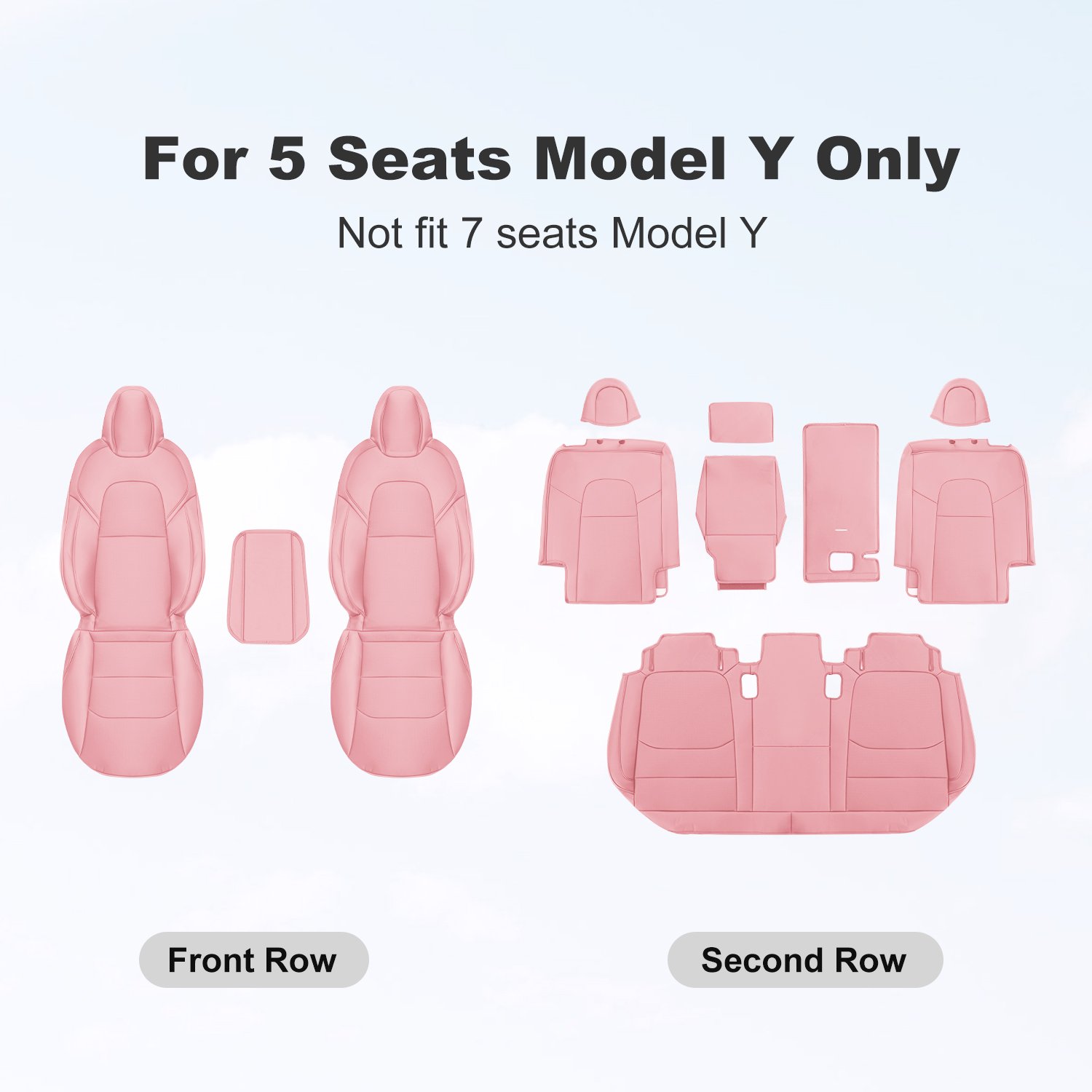 Wekar Tesla Model Y Car Seat Covers Nappa Leather Car Interior Seat Airbag Compatible Cushion Cover Full Set Custom Fit 2023 2022 2021 2020, Nappa Pink