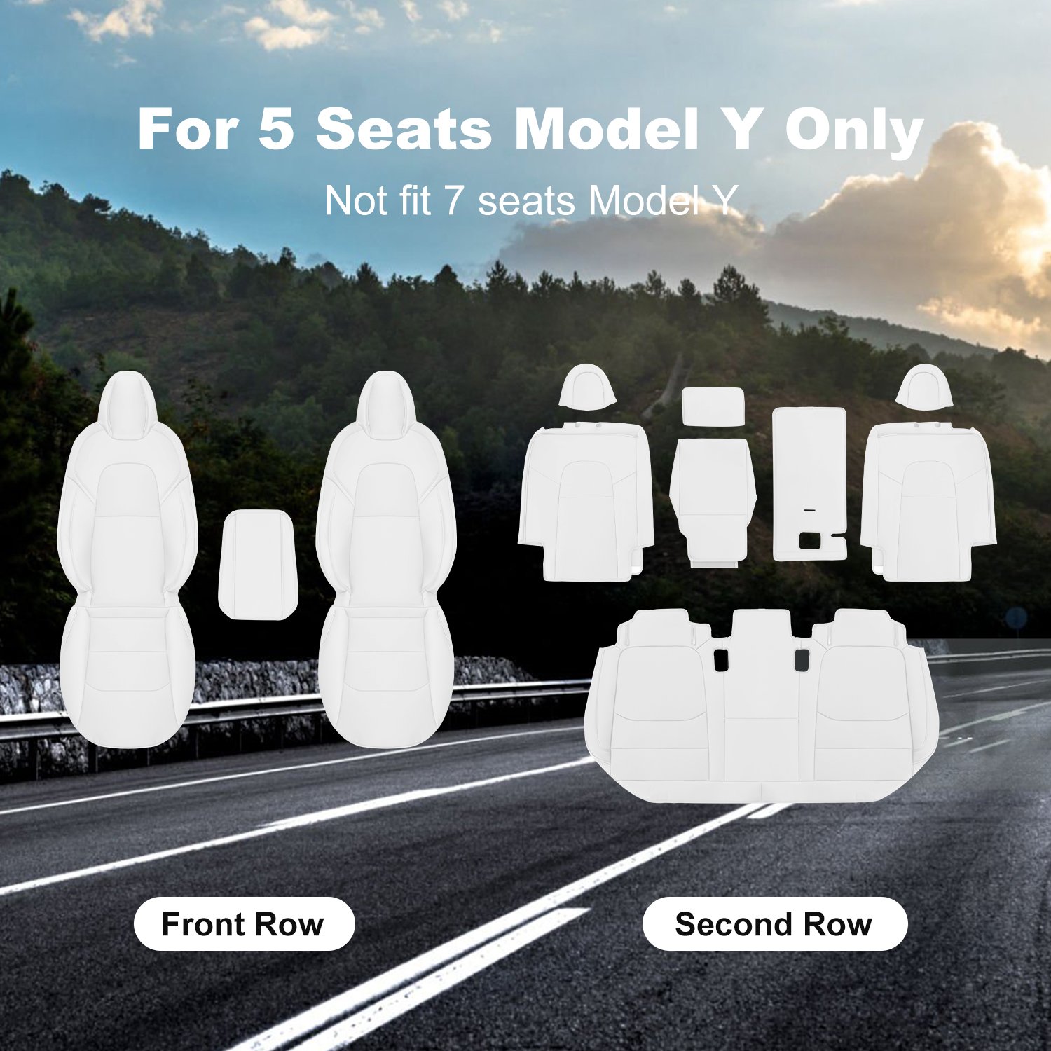 Wekar Tesla Model Y Car Seat Covers Nappa Leather Car Interior Seat Airbag Compatible Cushion Cover Full Set Custom Fit 2023 2022 2021 2020, Nappa White