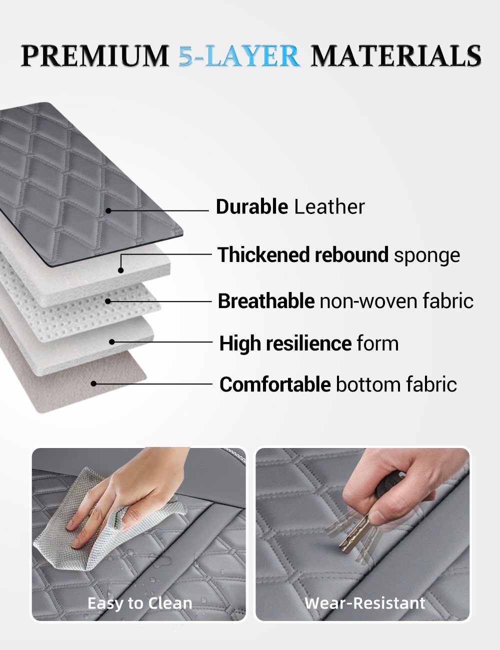 Front Bottom Seat Cover with Seatbelt Shoulder Pad Leather Car Seat Cushion Cover, Nonslip Auto Seat Covers for Most Cars, SUVs, and Pickup - 1 Pair, Gray