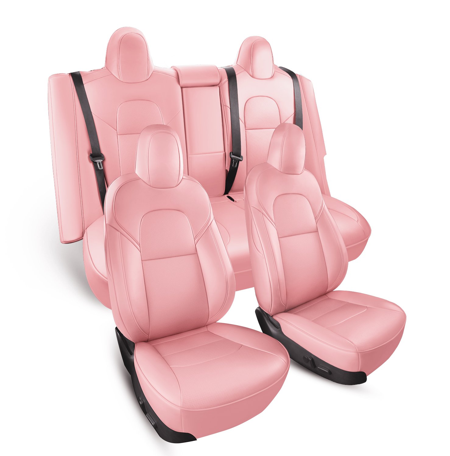 Tesla Model 3 Car Seat Covers Nappa Leather Car Interior Seat Airbag Compatible Cushion Cover Full Set Custom Fit 2023 2022 2021 2020 2019 2018, Nappa Pink Visit the Wekar Store