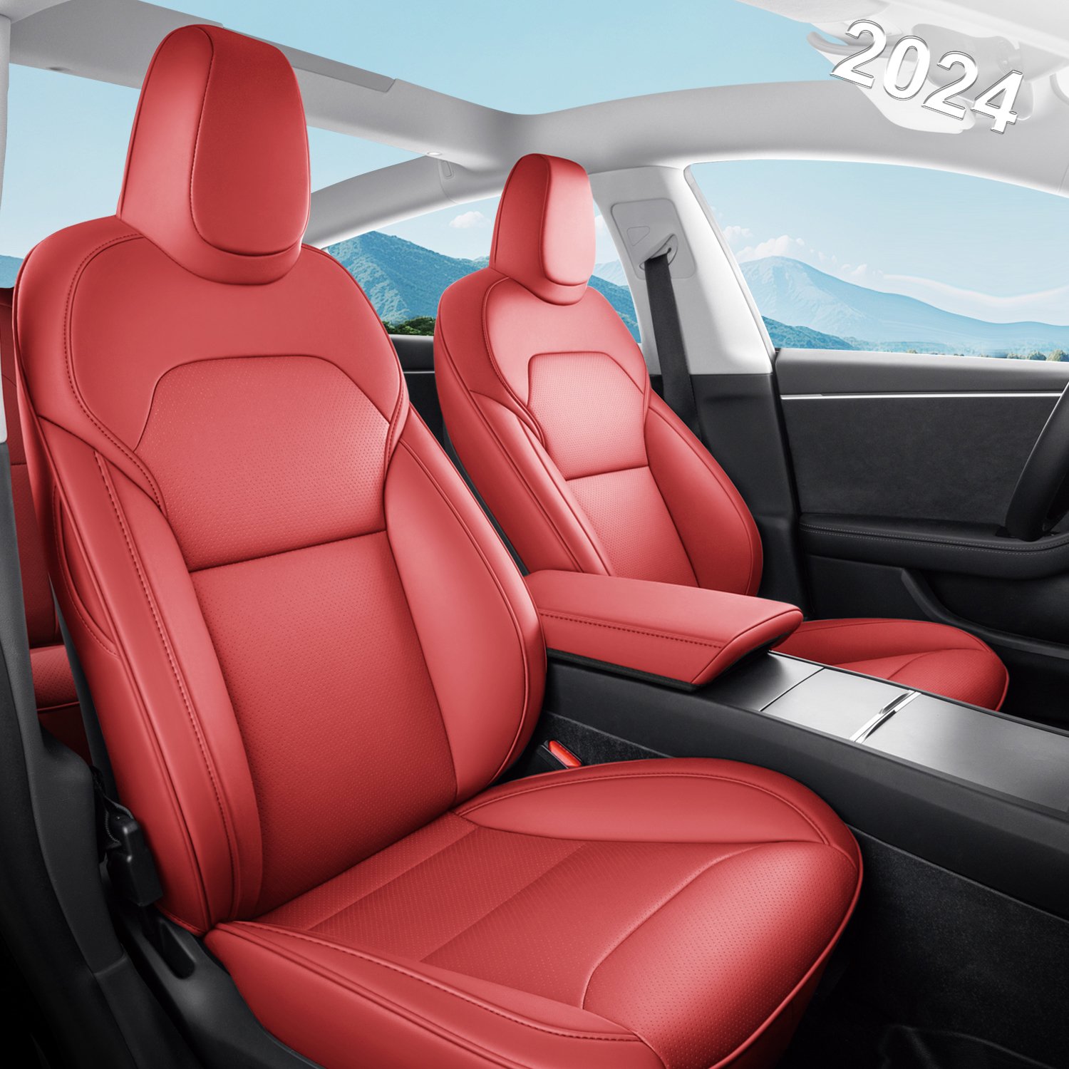 2024 Tesla Model 3 Highland Upgraded Car Seat Covers Nappa Leather Car Interior Seat Airbag Compatible Cushion Cover Full Set Custom Fit 2024 Model 3, Nappa Wine Red