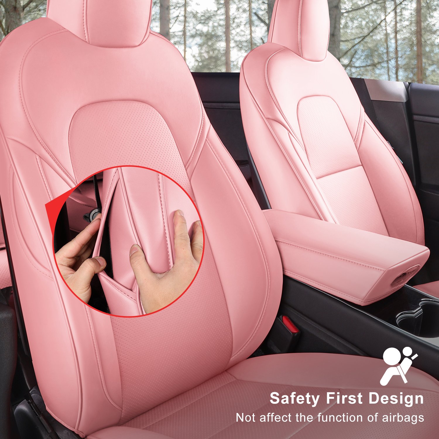 Tesla Model 3 Car Seat Covers Nappa Leather Car Interior Seat Airbag Compatible Cushion Cover Full Set Custom Fit 2023 2022 2021 2020 2019 2018, Nappa Pink Visit the Wekar Store