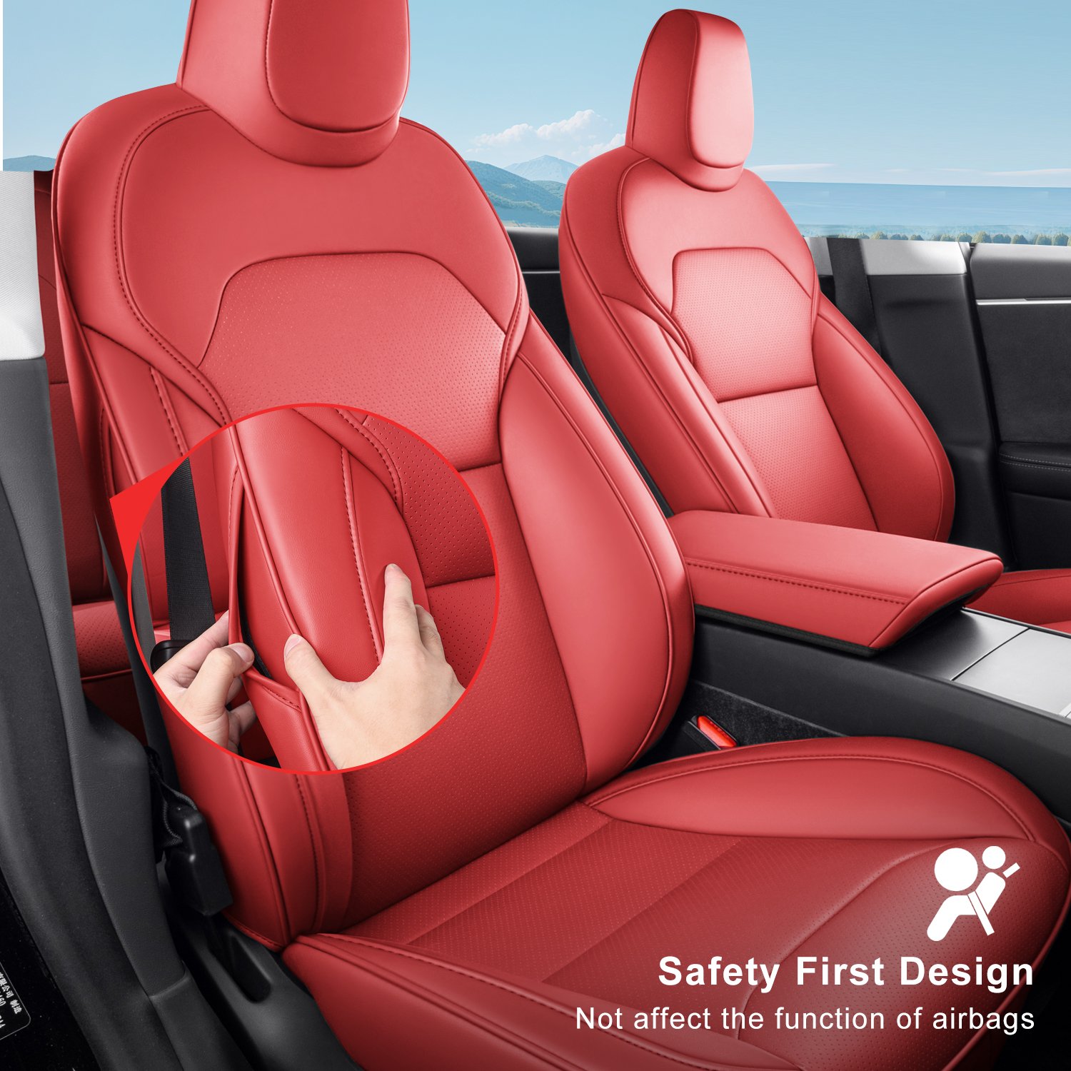 2024 Tesla Model 3 Highland Upgraded Car Seat Covers Nappa Leather Car Interior Seat Airbag Compatible Cushion Cover Full Set Custom Fit 2024 Model 3, Nappa Wine Red