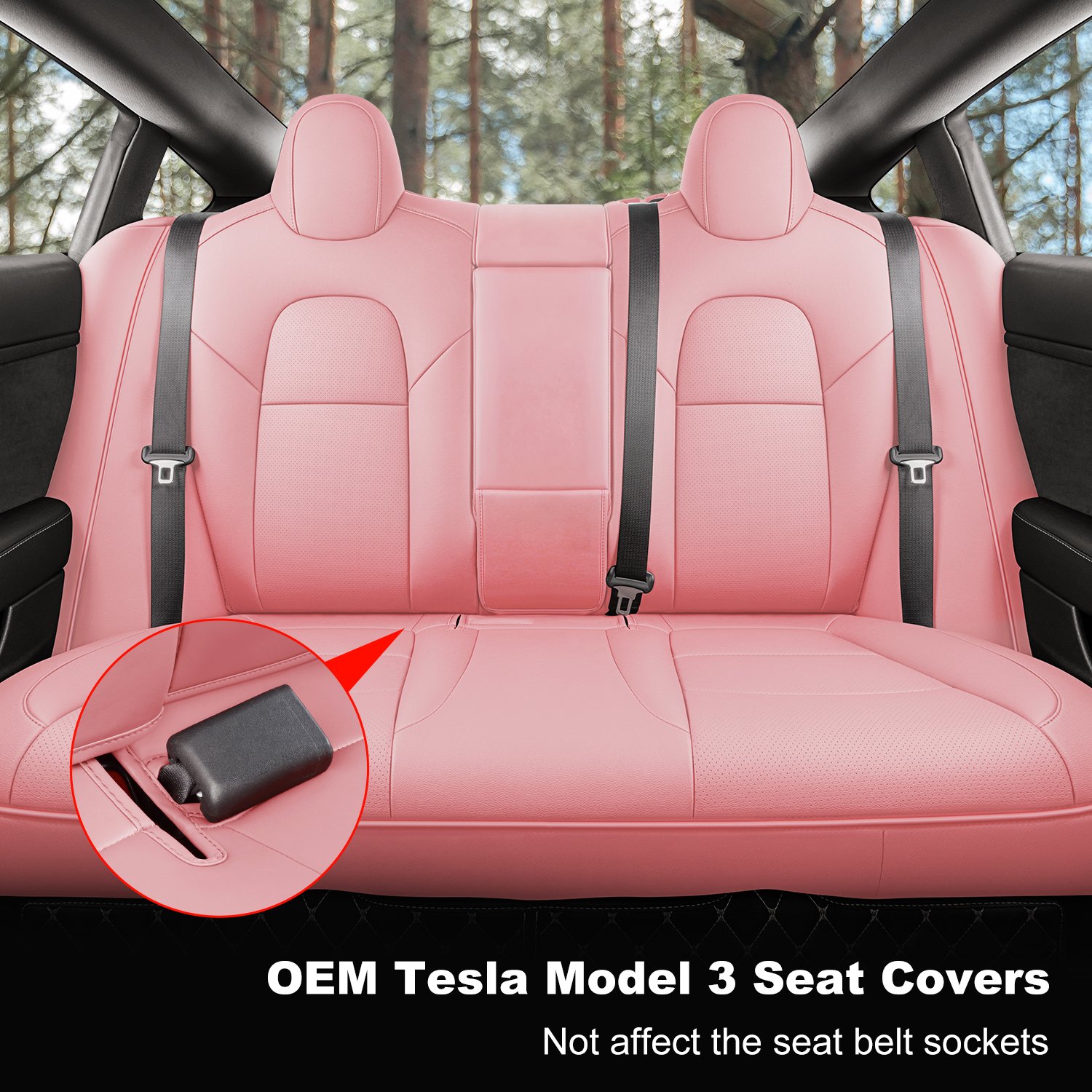 Tesla Model 3 Car Seat Covers Nappa Leather Car Interior Seat Airbag Compatible Cushion Cover Full Set Custom Fit 2023 2022 2021 2020 2019 2018, Nappa Pink Visit the Wekar Store