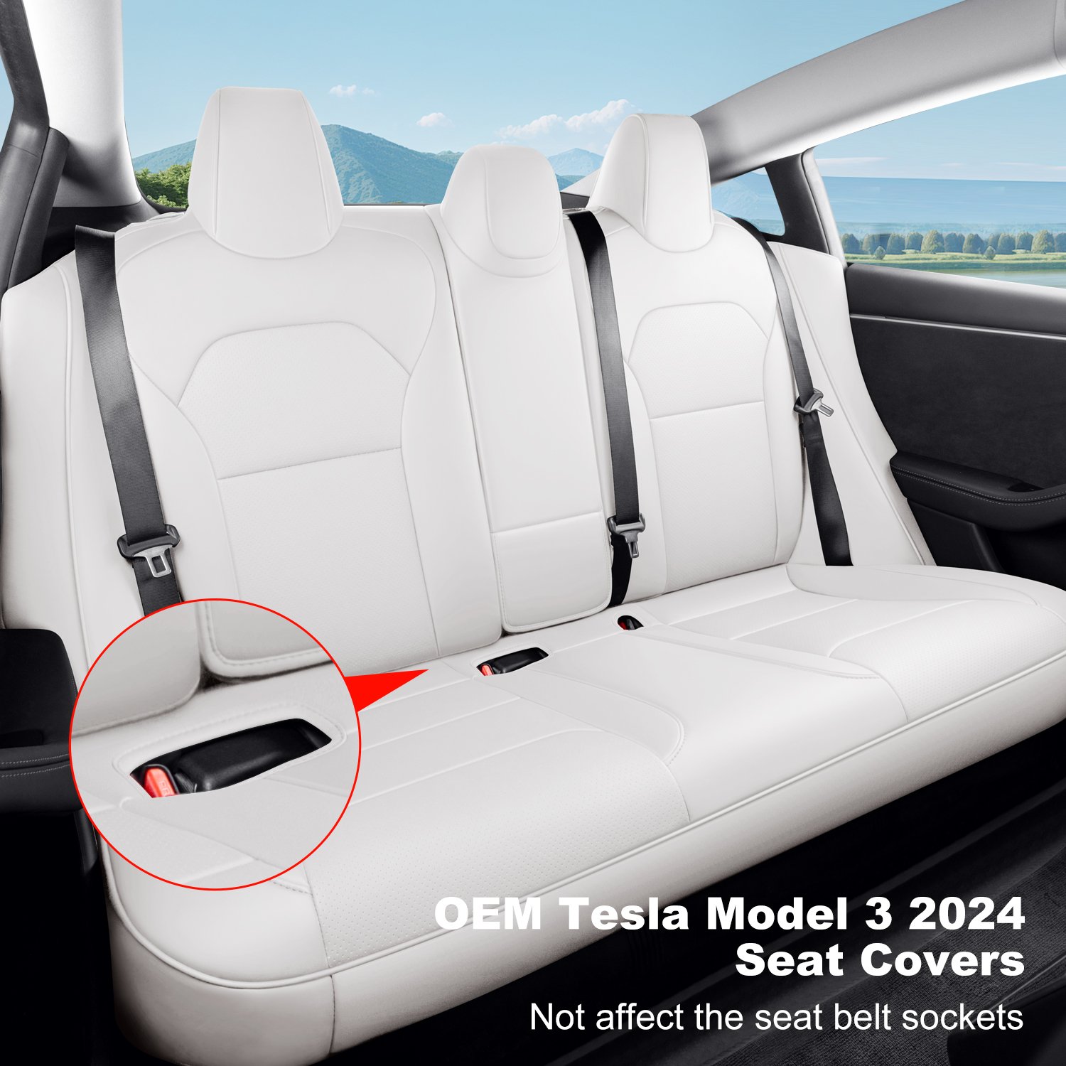 2024 Tesla Model 3 Highland Upgraded Car Seat Covers Nappa Leather Car Interior Seat Airbag Compatible Cushion Cover Full Set Custom Fit 2024 Model 3, Nappa White