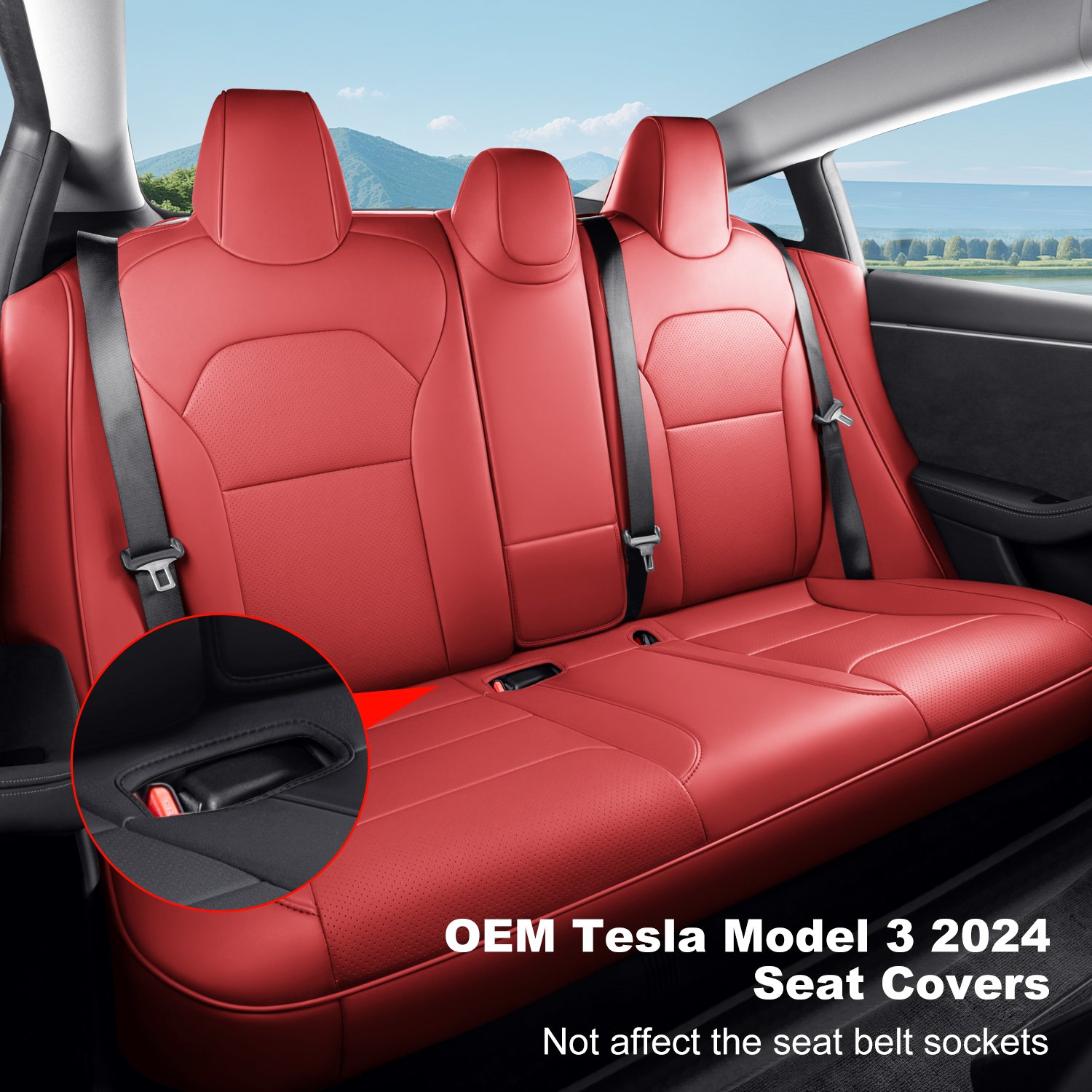 2024 Tesla Model 3 Highland Upgraded Car Seat Covers Nappa Leather Car Interior Seat Airbag Compatible Cushion Cover Full Set Custom Fit 2024 Model 3, Nappa Wine Red