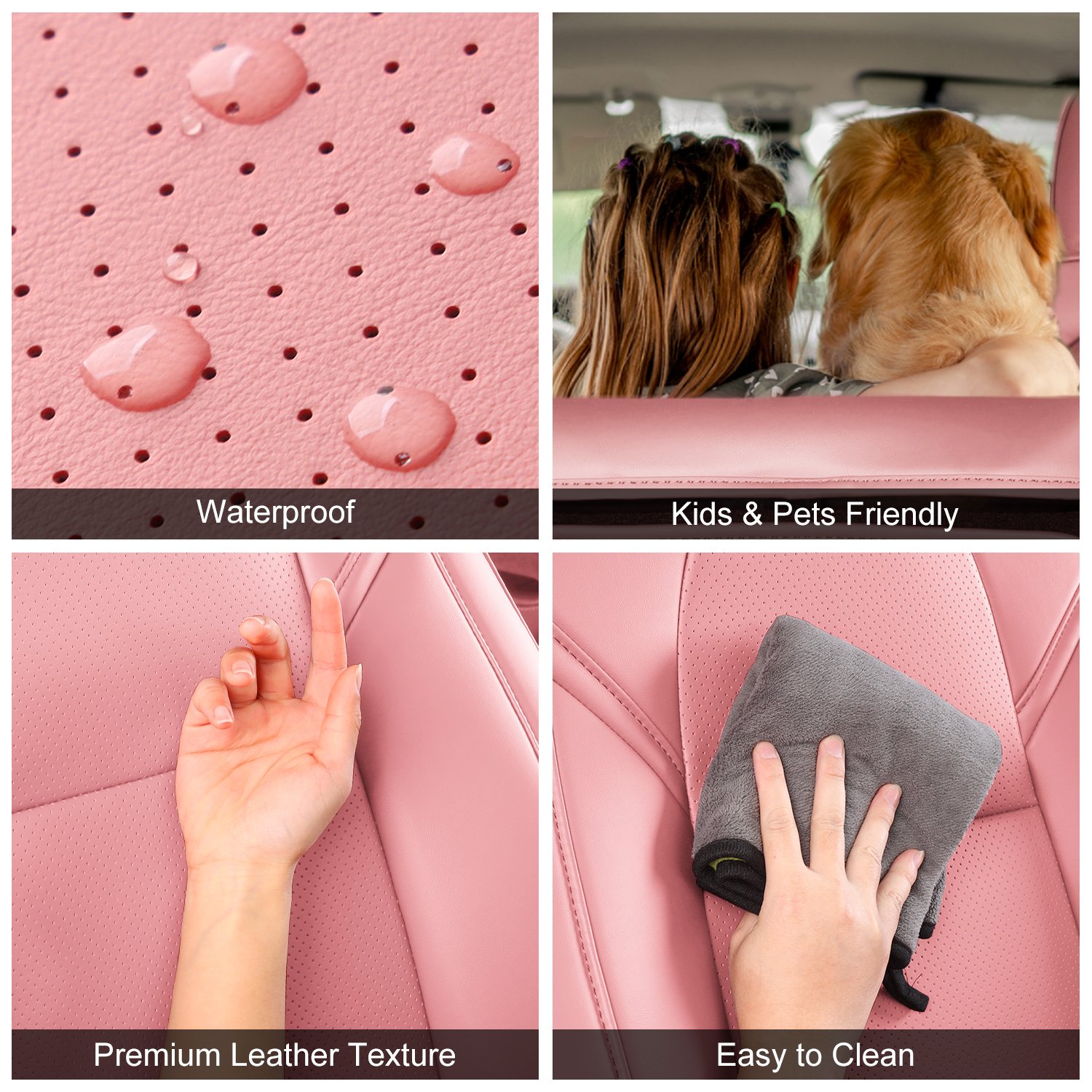 Tesla Model 3 Car Seat Covers Nappa Leather Car Interior Seat Airbag Compatible Cushion Cover Full Set Custom Fit 2023 2022 2021 2020 2019 2018, Nappa Pink Visit the Wekar Store