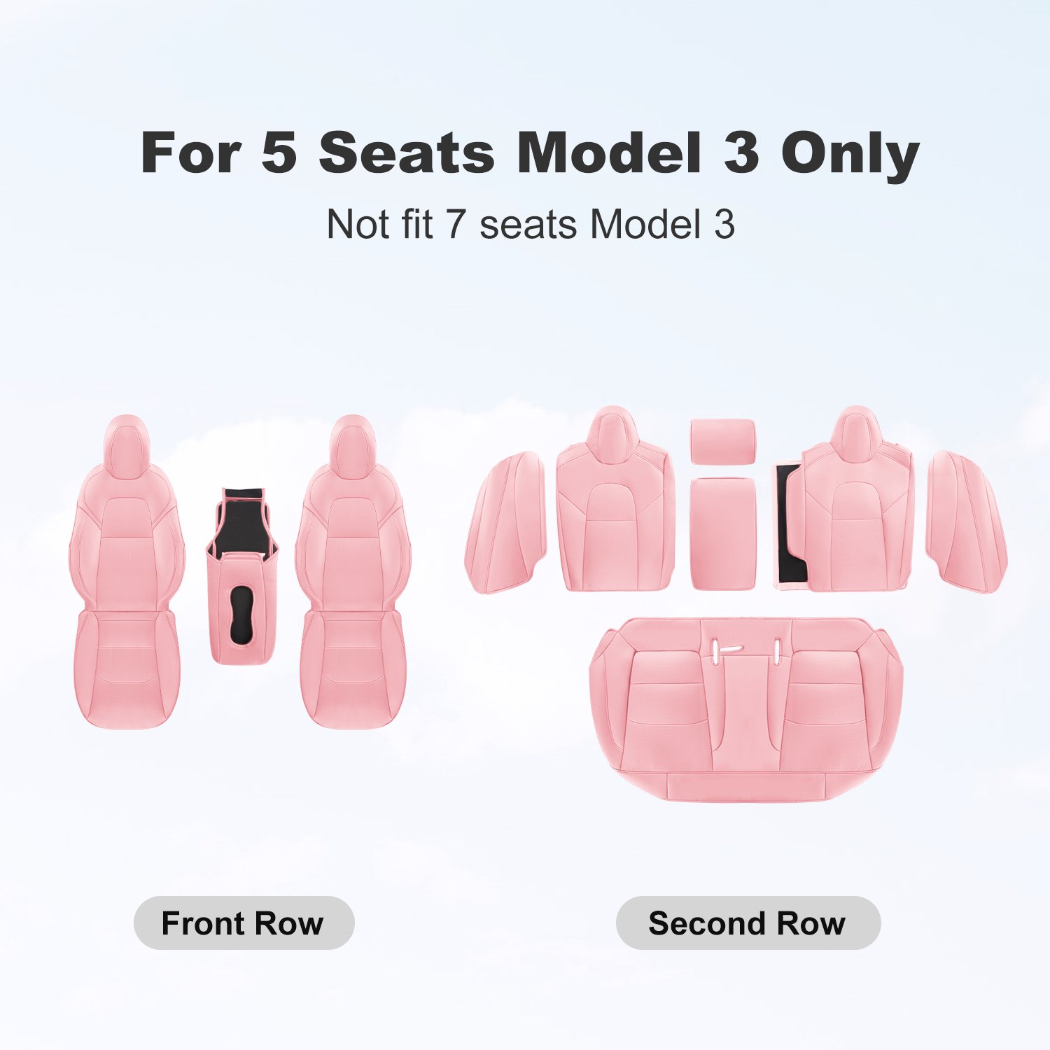 Tesla Model 3 Car Seat Covers Nappa Leather Car Interior Seat Airbag Compatible Cushion Cover Full Set Custom Fit 2023 2022 2021 2020 2019 2018, Nappa Pink Visit the Wekar Store
